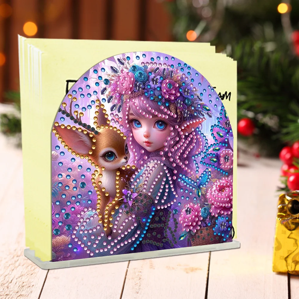 Elf Girl Acrylic DIY 5D Diamond Art Painting Napkin Holder Set Home Table Decor