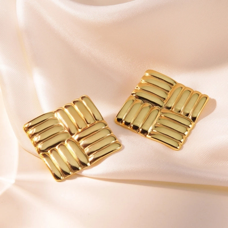 1 Pair Minimalist Classic Style Commute Square Stripe 304 Stainless Steel Imitation Gold  Ear Studs