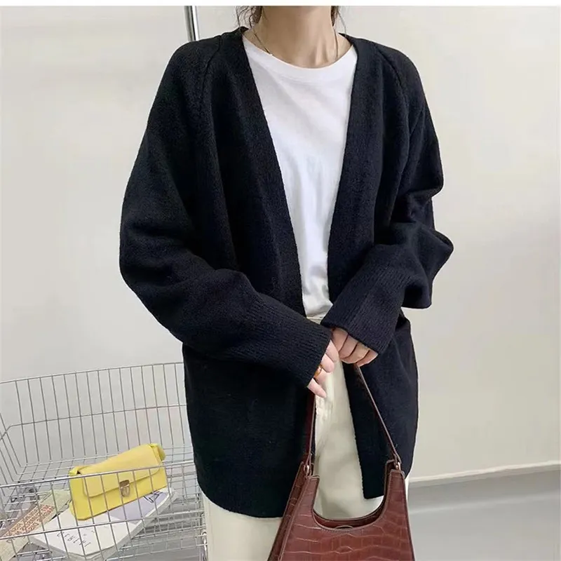 Churchf Churchf Pure Color Autumn Winter 2024 New Lazy Wind Loose Outside Wear V-Neck Knit Cardigan Jacket Sweater Coat Female