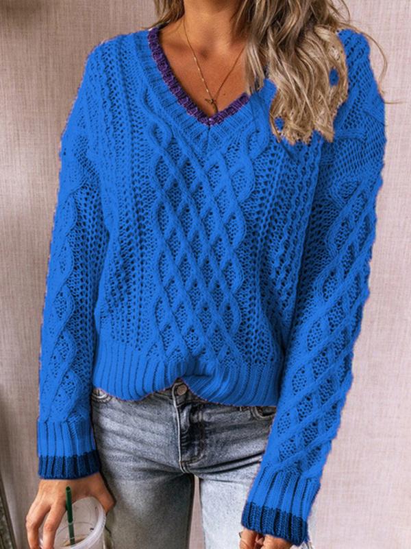 Women's Casual Multi-Color Knitted V-neck Top