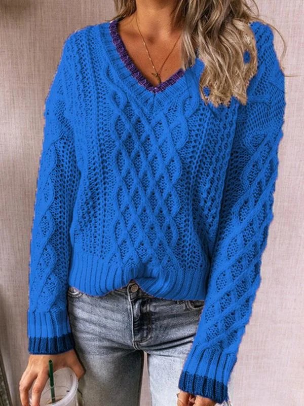 Women's Casual Multi-Color Knitted V-neck Top