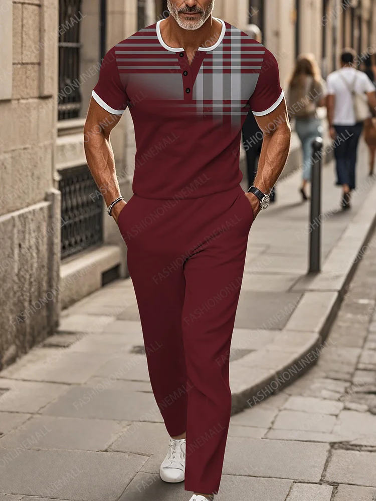 Men's casual striped short sleeved pants set