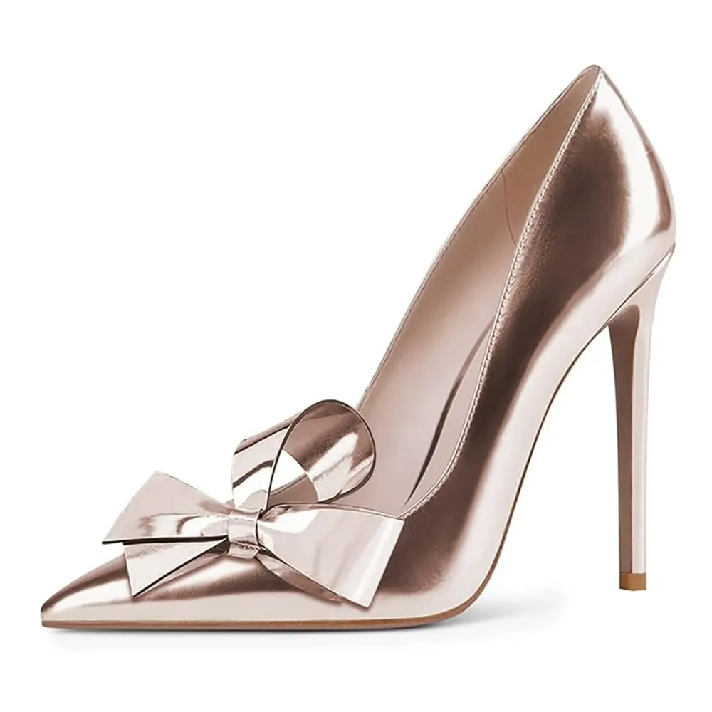 Metallic Rose Gold Pointed Toe Slip On Pumps Heels for Women