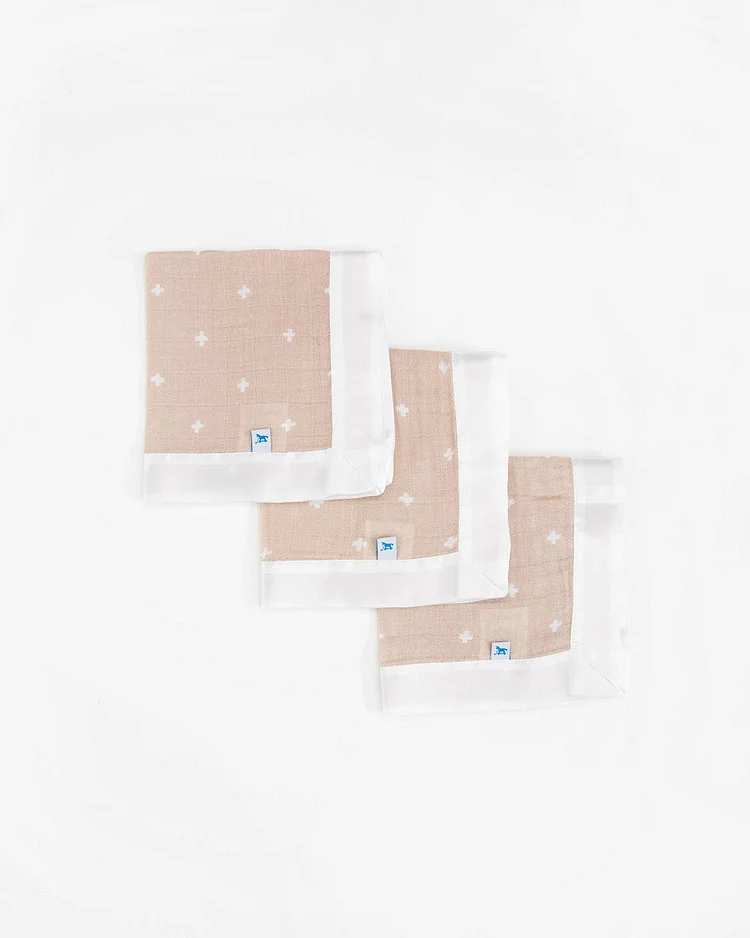 Cotton Muslin Security Blanket 3 Pack - Taupe Cross