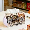 (24cm)Diamond Art Tissue Box Cover DIY PU Desktop Organizer Large(Cat)