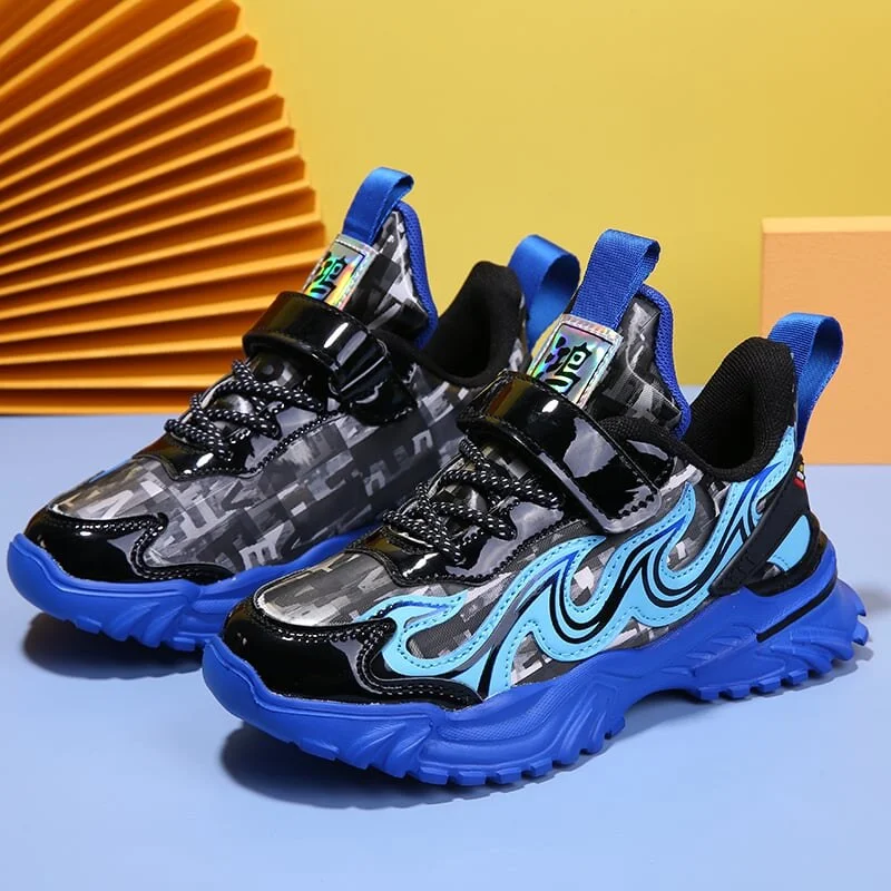 MWY Flame Boys Girls Mecha Cartoons Sneakers Kids Shoes Sports Shoes Leather Waterproof Lightweight Children Casual Walking Shoe