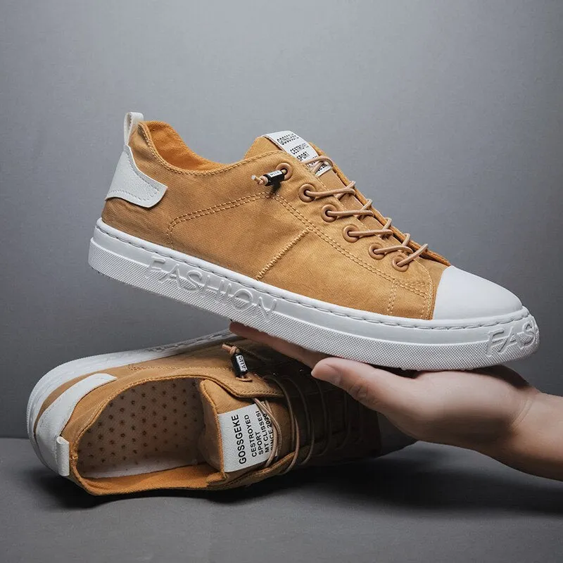 Boys Canvas Comfort Skateboard Shoes Spring Summer Lace Up Leather Running Sports-Shoes Casual Shoes for Men Flats Man Sneakers