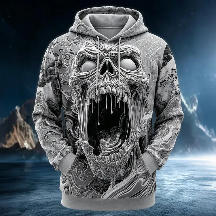 Men's Retro Halloween Skull Print Hoodie