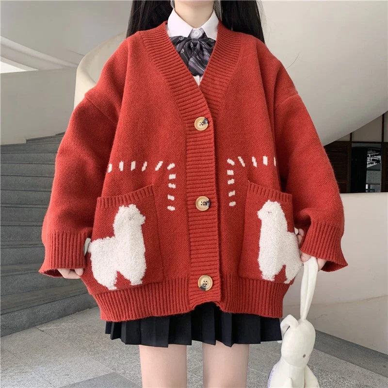 Girls Sweater Jacket My Friendly Alpacas Kawaii Alpaca Cardigan Novameme