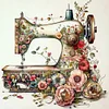 (Stamped/Counted) Retro Floral Sewing Machine - 14CT Cross Stitch 40*40cm/15.75*15.75in