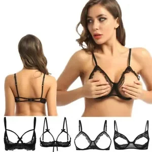 pornhint Pornhint Womens Sexy Ruffle Lace Bra Tops Cupless See Through Bralette Lingerie Underwear