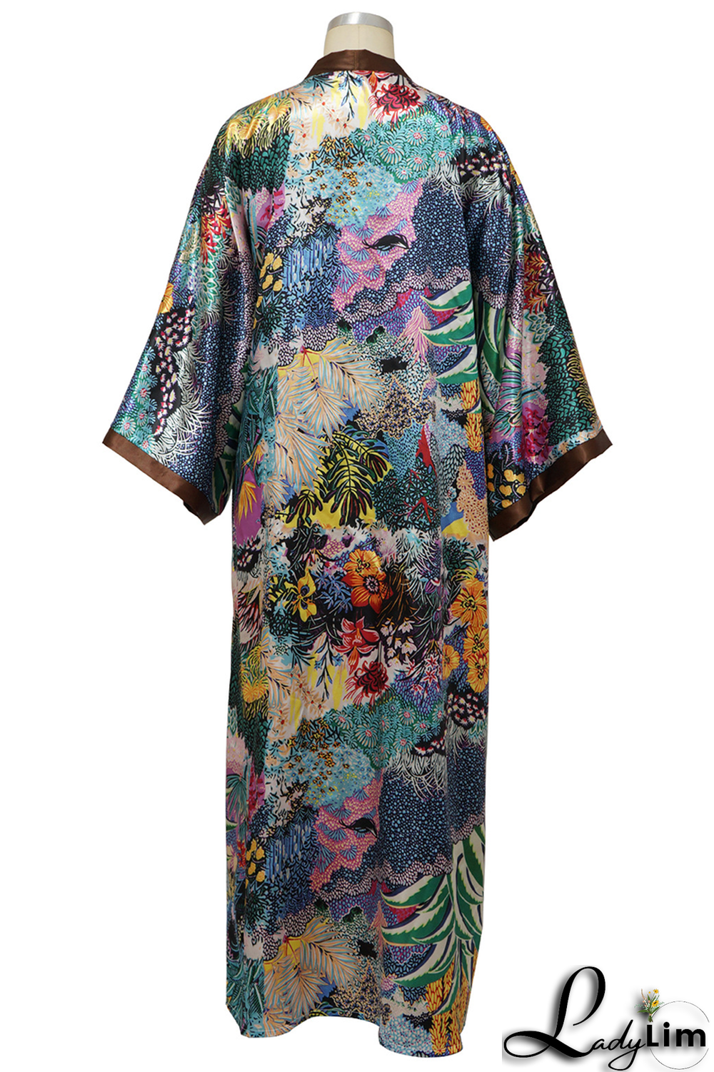 Black Fashion Print Patchwork Cardigan Collar Outerwear(Without belt)