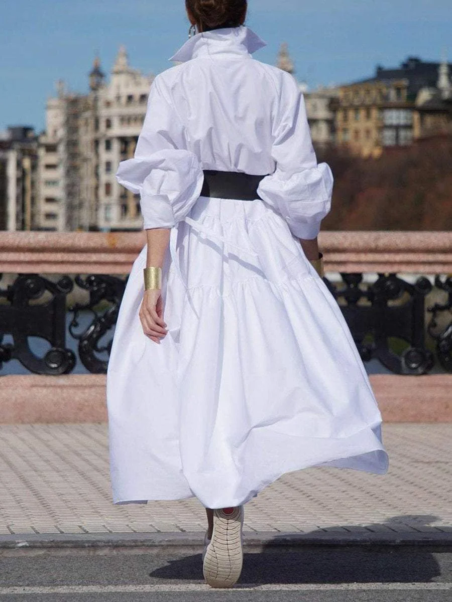 Loose Solid Color Swing Shirt Dress