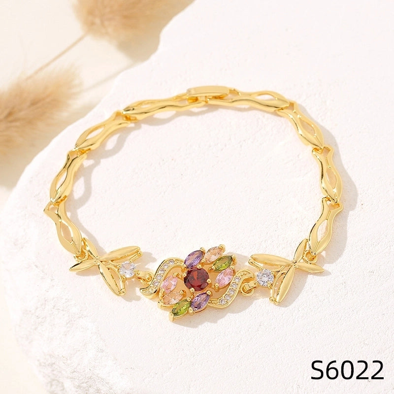 Minimalist Flower Copper Inlay Zircon Bracelets