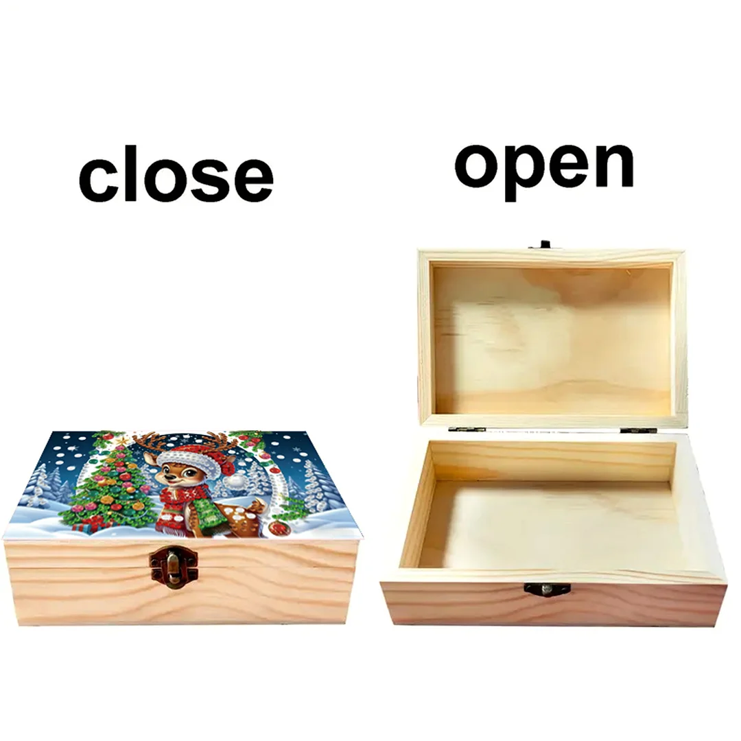 5D DIY Diamond Painting Handmade Wood Storage Box Crystal Storage Case (Deer)