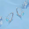 Turtle Design Blue Hoop Earrings 925 Silvery Sterling