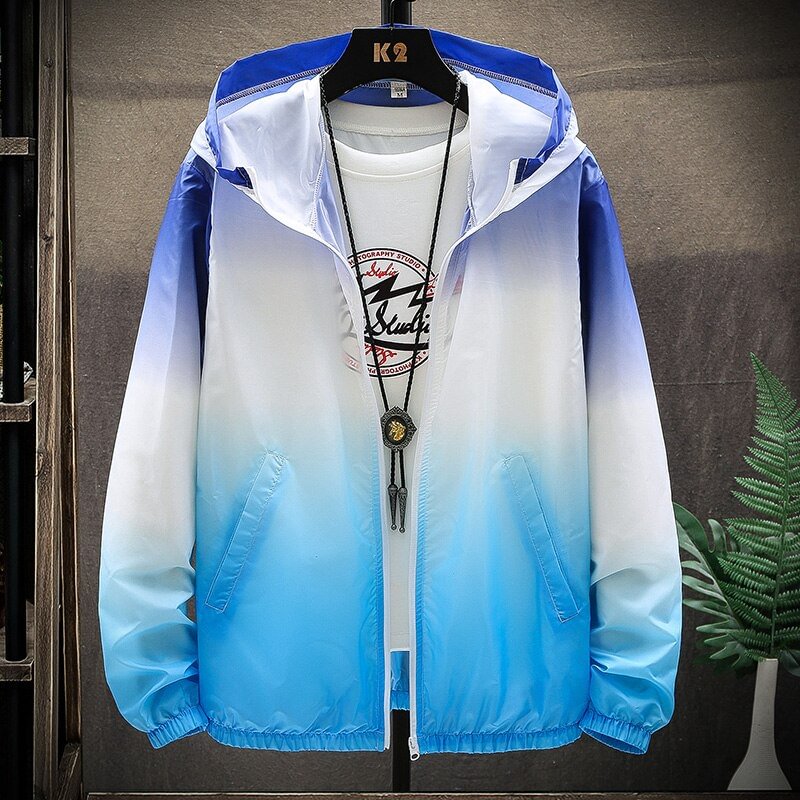 Woherb 2020 Men's Summer Jacket Ultra-thin Suntan-proof Outerwear Breathable Gradient color Hooded UV-protection Windbreaker Coats Male