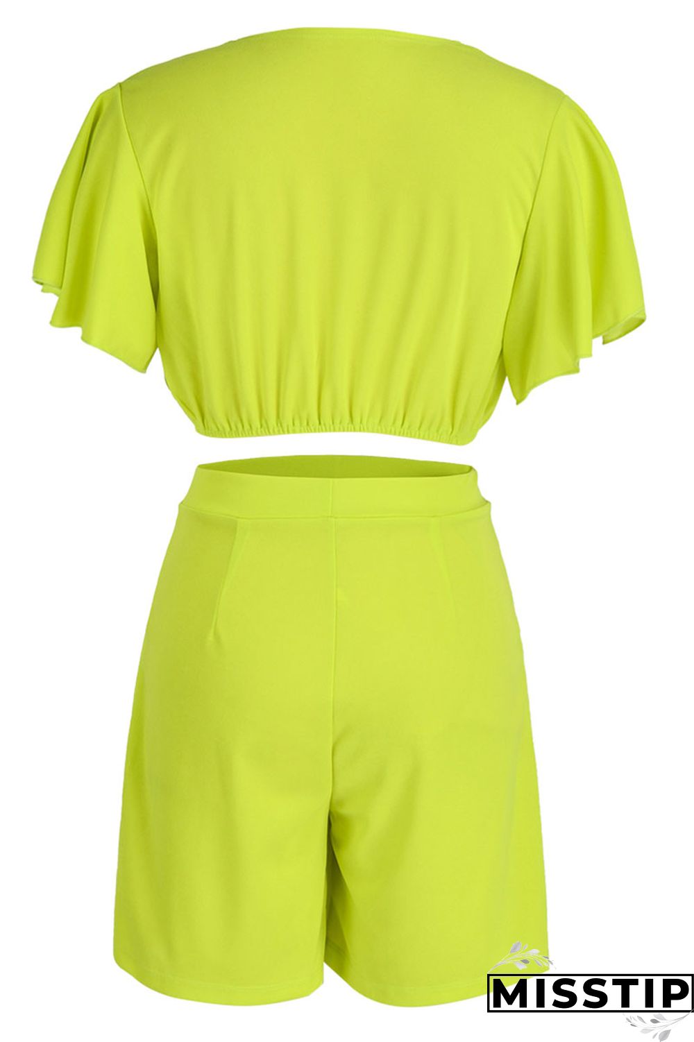 Yellow Casual Solid Patchwork Flounce V Neck Short Sleeve Two Pieces