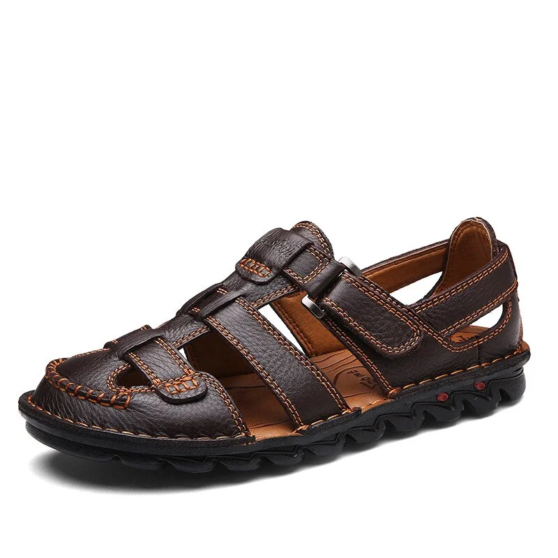 Wongn Mens Summer Breathable Sandals Leather Beach Shoes Casual Non-slip Slippers High Quality Loafers Men Sandals 2020