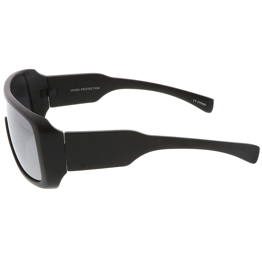 Men's Oversize Goggle Flat Top Mirror Mono Lens Shield glasses 60mm