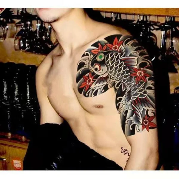 New Waterproof Tattoo Sticker Male Half Shoulder Dragon Totem Breastplate Flame Flower Arm Art Fake Tattoo Black Big Size Tattoo