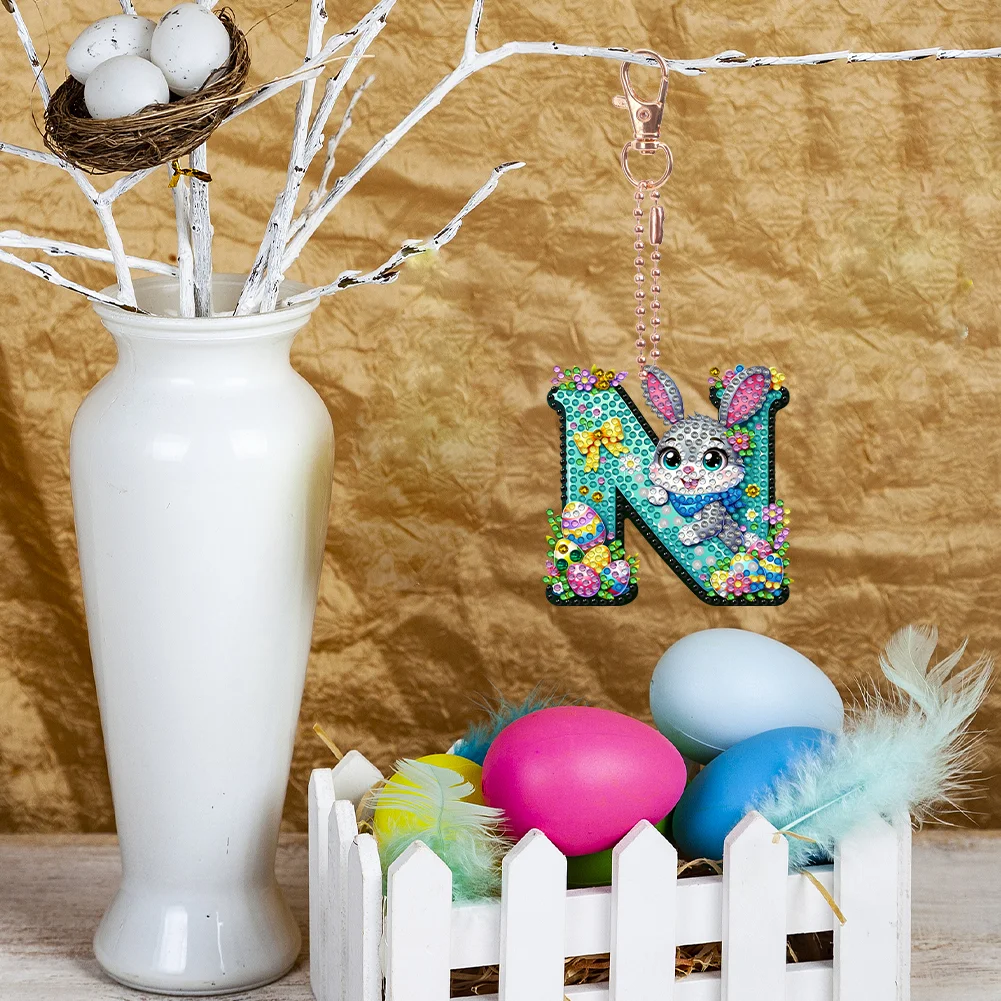 DIY PET Double Sided Special Shaped Easter Alphabet N Diamond Painting Keychain