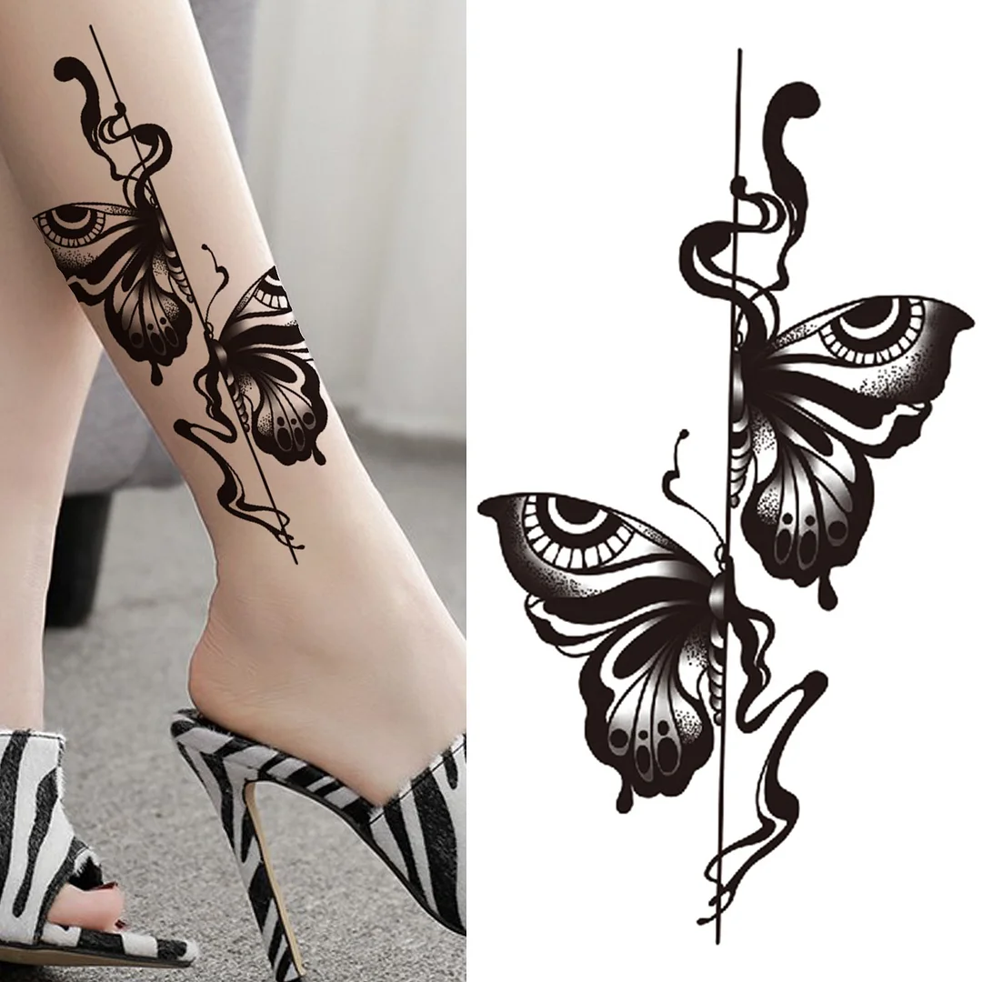 DIY Floral Temporary Tattoo For Women Girls Black Butterfly Rose Flower Tattoos Sticker Fake Sweat Pea Arm Tatoos Body Art