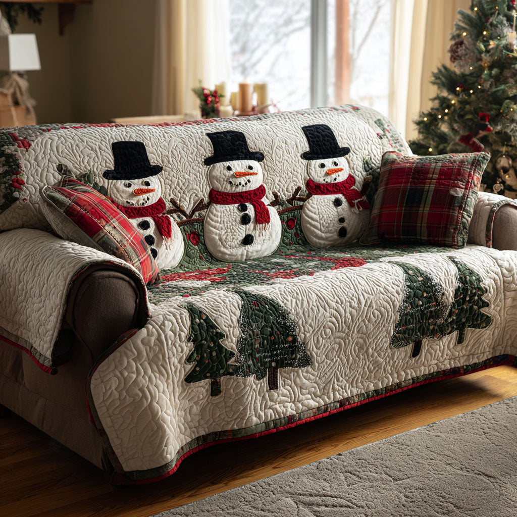 Pine Snowmen Quilted Sofa Cover NCU0TV797 everthome