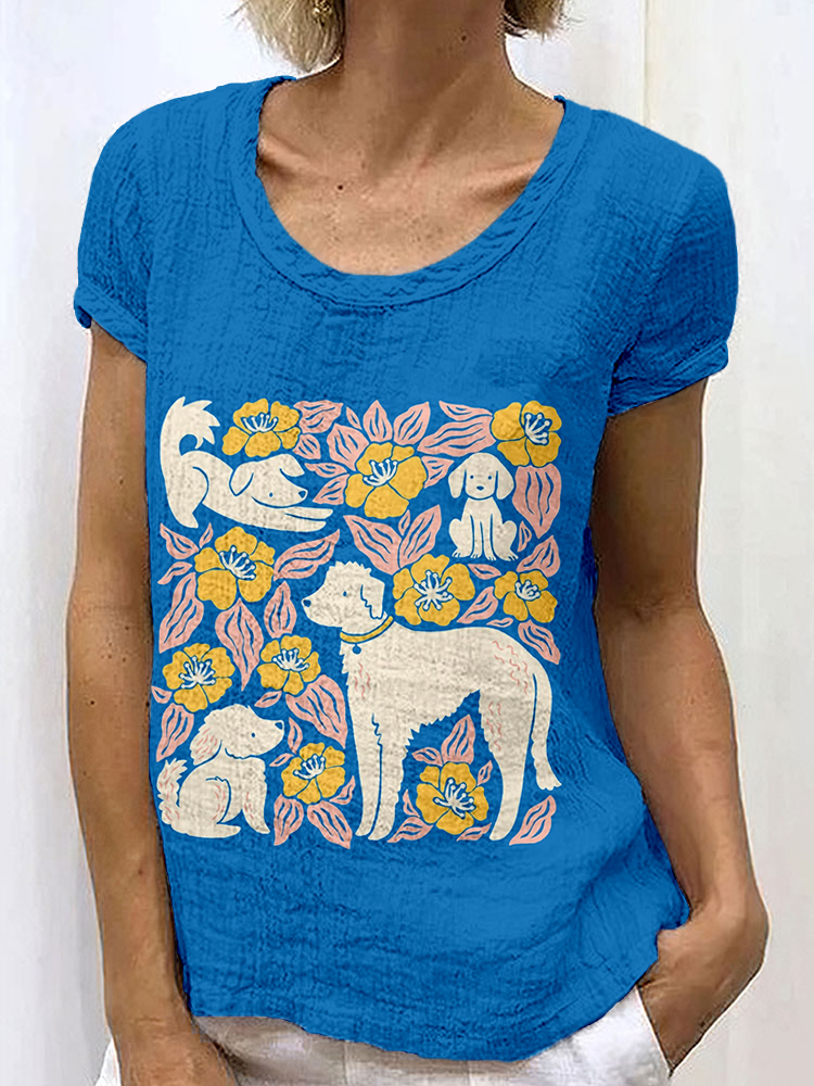 Dogs & Rock Roses Art Cozy Linen T Shirt wearshes