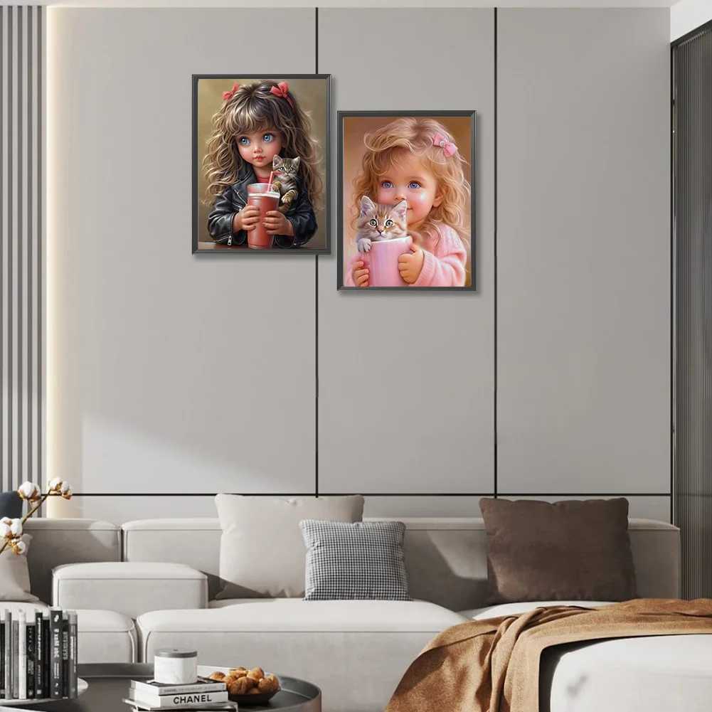 2pcs Diamond Painting - Full Round Drill - Cute Big Eyes Girl(Canvas|30*40cm)