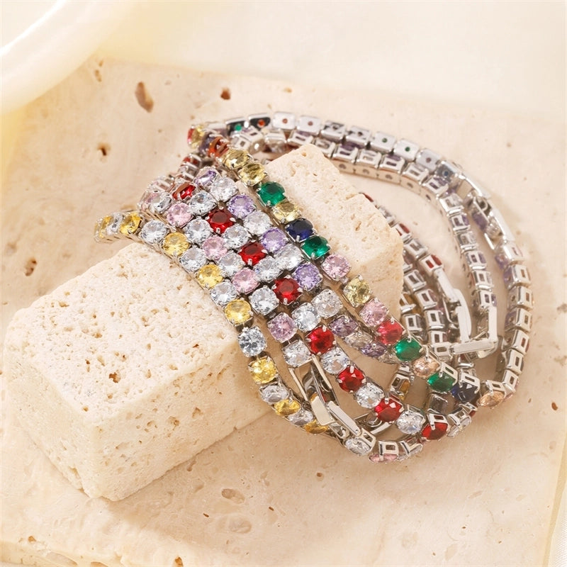 Hip-Hop Solid Color Copper Inlay Zircon K Gold Plated Rhodium Plated Unisex Tennis Bracelet