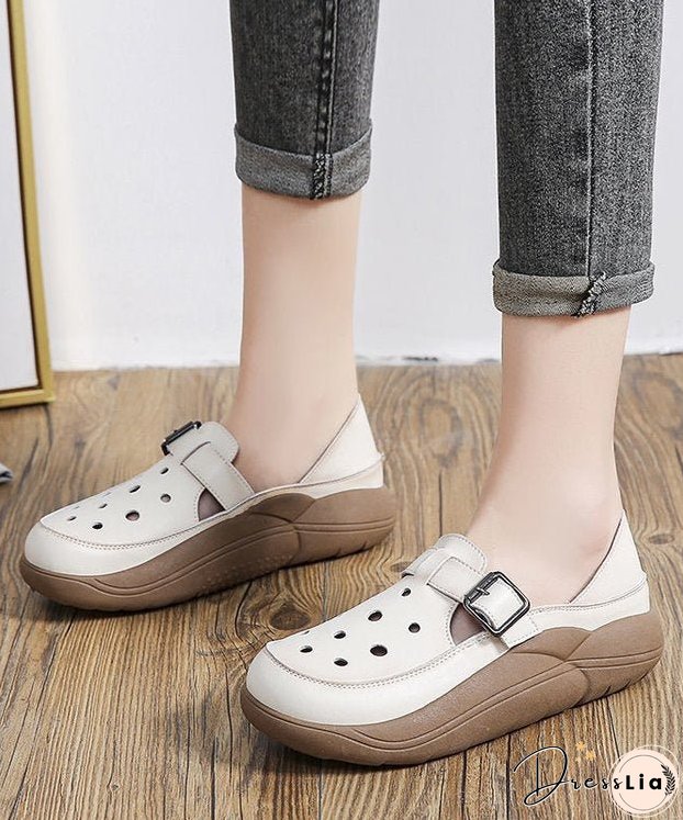 Green Cowhide Leather 2024 New Hollow Out Flat Shoes