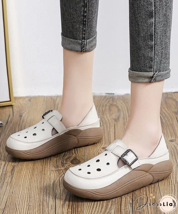 Green Cowhide Leather 2024 New Hollow Out Flat Shoes