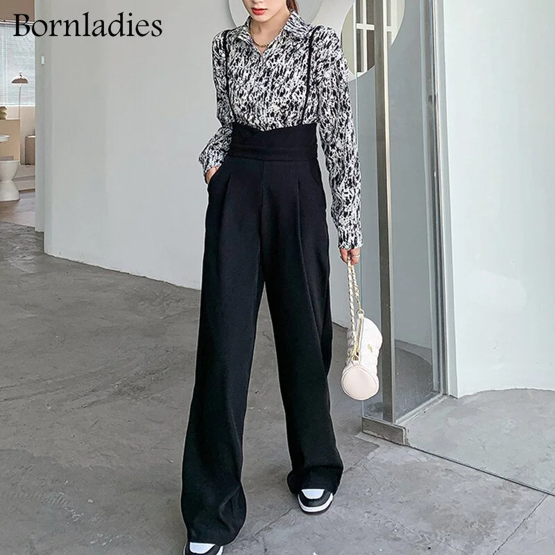 Billlnai  Graduation Party Spring Autumn Loose Wide Leg Suspender Trousers Female Causal Elastic High Waist Women Suit Pants 2023 New