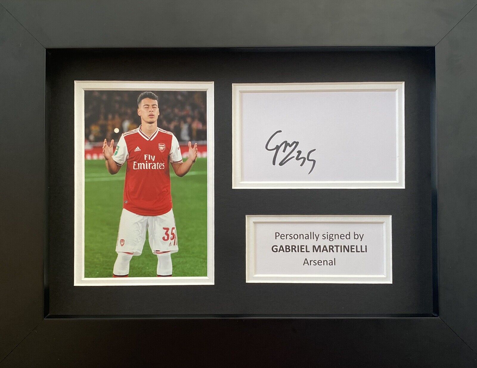 Gabriel Martinelli Genuine Hand Signed White Card In A4 Arsenal Frame Display