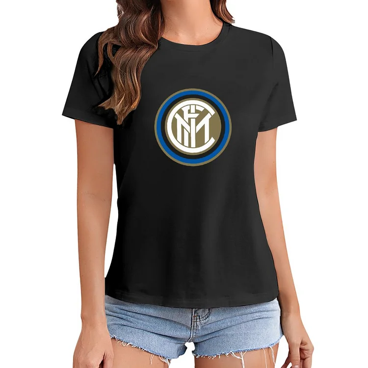 Inter Milan White Letters T-Shirt À Col Rond À Manches Courtes Gildan Pour Femme
