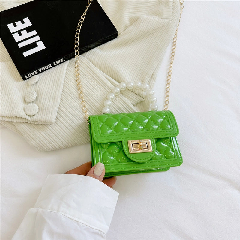 Women’s Small PVC Lattice Elegant Square Lock Clasp Jelly Bag