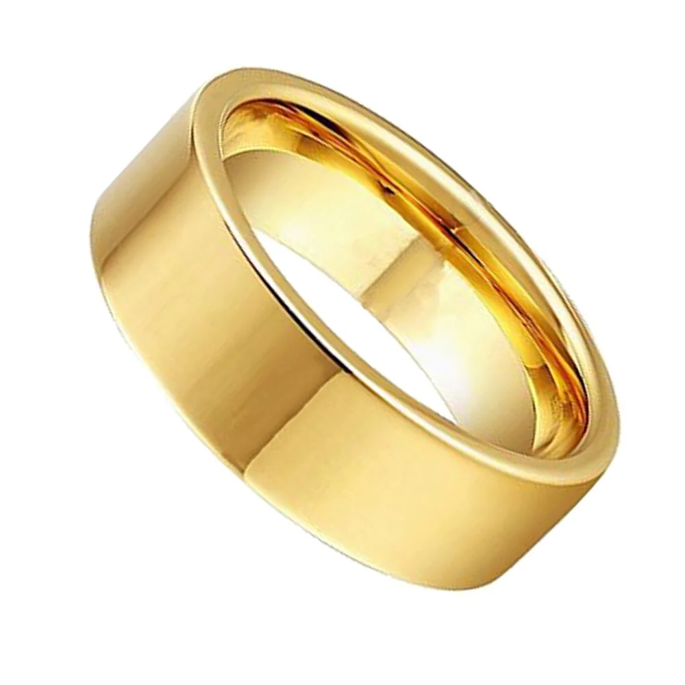 6MM 8MM Gold Flat Wedding High Polished Couples Tungsten Rings