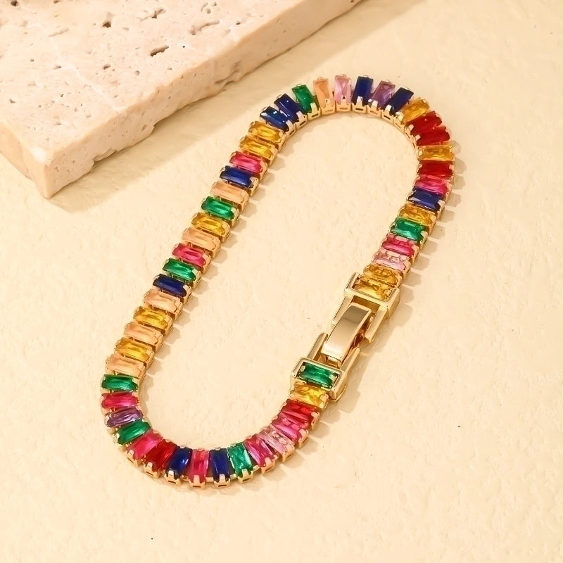 Copper Elegant Glam Shiny Plating Inlay Rectangle Zircon Bracelets Necklace