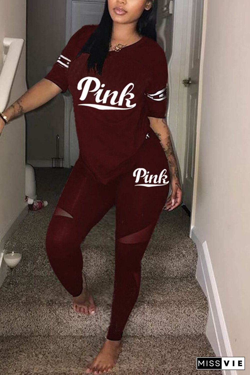 Fashion Letter Printed T-Shirt Trousers Set