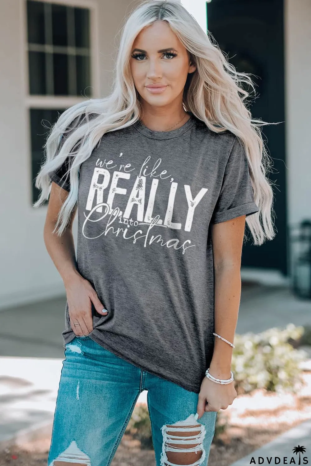 Gray REALLY Christmas Graphic Print Short Sleeve T Shirt