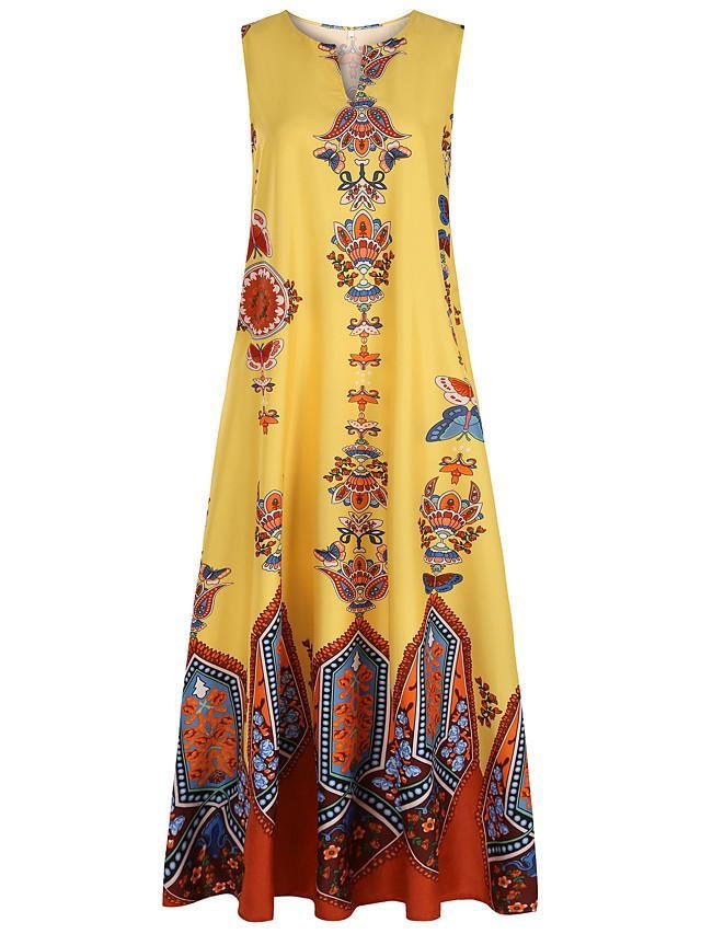 Women's A-Line Dress Maxi long Dress - Sleeveless Pocket Print Spring ...