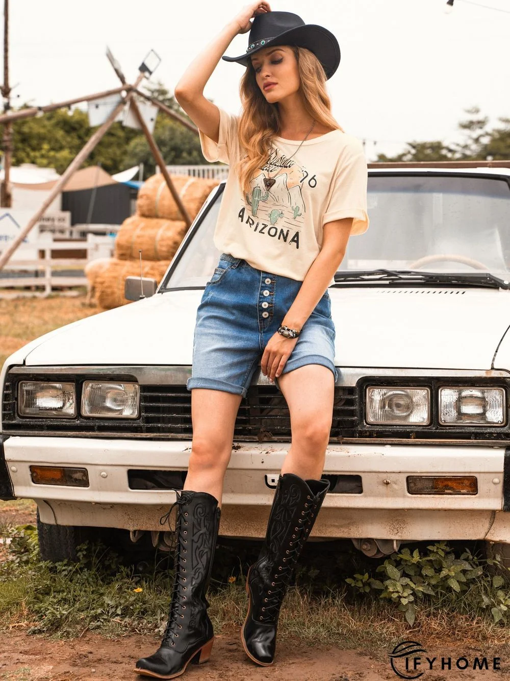 Apricot Short Sleeve Printed T-shirt | IFYHOME