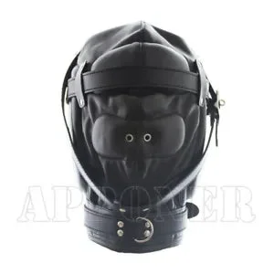 pornhint Pornhint PU Couples Air Hole Totally Enclosed Hood Slaves Hood Harness Masks Restraints