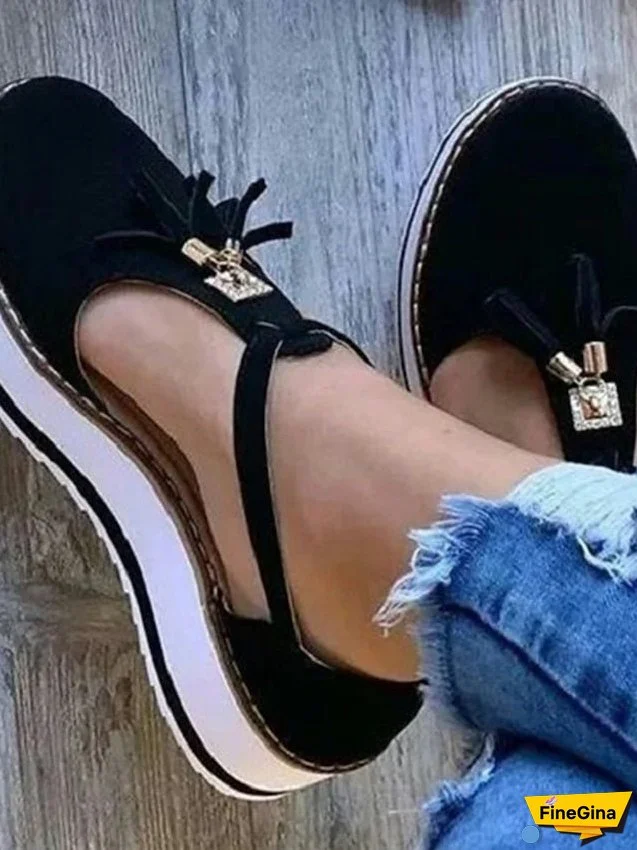 Women's Sandals Platform Sandals Plus Size Outdoor Daily Walking Summer Tassel Platform Flat Heel Round Toe Closed Toe