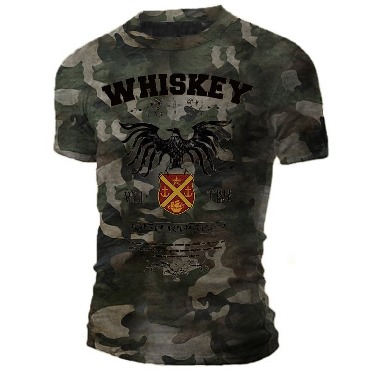 Mens Whiskey Print Tactical Short Sleeve Shirt