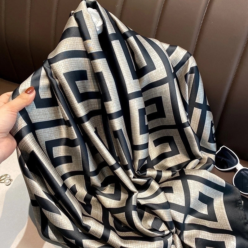 Women’s Retro Lady Printing Satin Silk Scarf