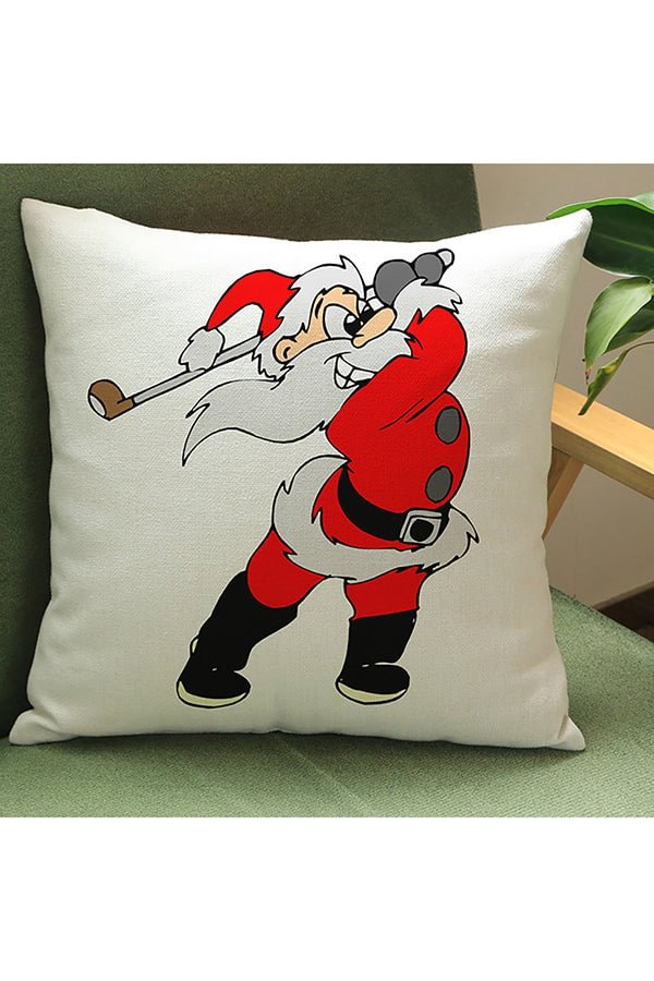 Cute Santa Claus Golf Print Merry Christmas Throw Pillow Cover White-elleschic