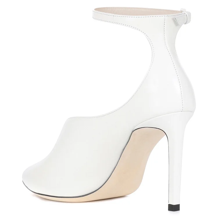 FSJ Cut Out Ankle Strap Heels Office Dressy Pumps in White |FSJ Shoes
