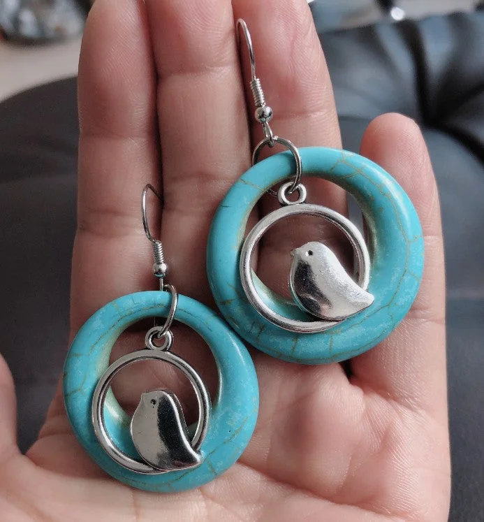 Vintage Bird Nest Turquoise Earrings